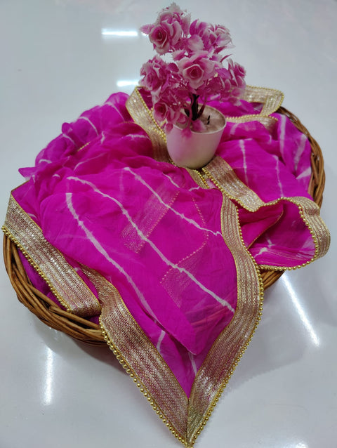 Chiffon Leheriya Dupattas With Moti Lace Or Kcpc Pink Lehenga