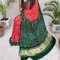 Pure Gaji Silk Bandhani Ghatchola Saree With Blouse Or Kcpc Red Green