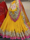 60 Gram Jorjett Fabric Lahriya Modthra Nd Bandhej Saree Kml Or Yellow