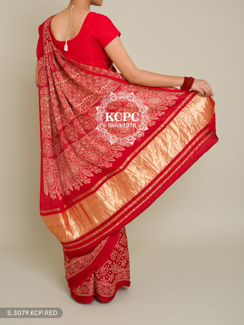 Pure Ajrakh Modal Silk With Patola Style Saree Kcpc Dr Red Saree
