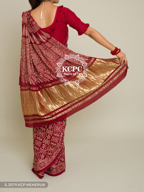 Pure Ajrakh Modal Silk With Patola Style Saree Kcpc Dr Meherun Saree