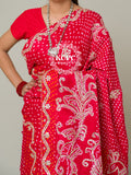Pure Gaji Silk Bandhani Mayur heavy Gotapatti Work Saree, With Gotapatti Work blouse, NR