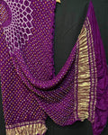 Pure Gaji Silk Makdi Jaal Bandhani Dupatta Purple