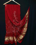 Pure Gaji Silk Peacock Bandhani Dupatta Red