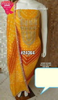 Bandhani Silk Gotapatti Dress Material Or Kcpc Yellow Suits