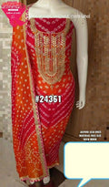 Bandhani Silk Gotapatti Dress Material Or Kcpc Red Orange Suits