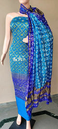 Pure Banarasi Bandhej Gharchola Salwar Suit Material Or Kc Blue Sky Blue Suits