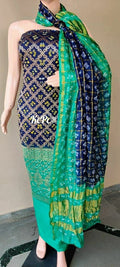 Pure Banarasi Bandhej Gharchola Salwar Suit Material Or Kc Blue Rama Suits
