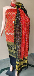 Pure Banarasi Bandhej Gharchola Salwar Suit Material Or Kc Black Red Suits