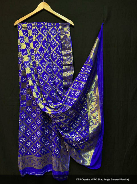 Pure Banarasi Silk Bandhej Ghatchola Dupatta Or Kc Blue