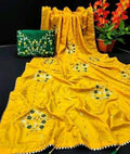 New Designer Party Wear Saree Or Ash Yellow