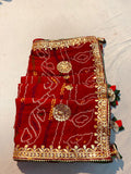 Rajasthani Red Bandhani Gotapatti Saree Nr Js