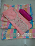 Chanderi Silk Gotapatti Suit With Kota Doria Dupatta And Santoon Bottom Or Kml Peach Suits