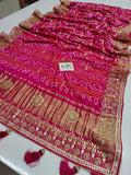Pure Gaji Silk Bandhani Ghatchola Gotapatti Work Saree with blouse, OR, kcpc