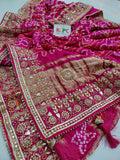 Pure Gaji Silk Bandhani Ghatchola Gotapatti Work Saree with blouse, OR, kcpc