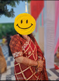 Pure Gaji Silk Bandhani Ajrakh Handblock Saree With Gotapatti Handwork
