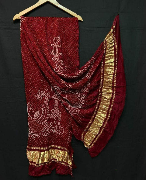 Pure Gaji Silk Bandhani Peacock Design Dupatta Pure Gaji Silk Bandhani Fabric
- Raidana Bandhej