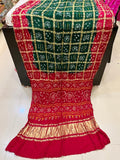 Pure Gaji Silk Bandhani Ghatchola Saree Kcpc Nr Green Red