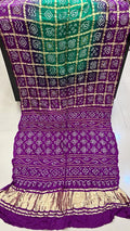 Pure Gaji Silk Bandhani Ghatchola Saree Kcpc Nr Green Purple