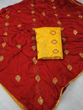 Pure Dola Silk Sequence Lahariya Work Saree Ash Or Red Saree
