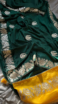 Pure Natural Crepe With Gotapatti Work All Over Saree Amt Or Bottle Green Saree