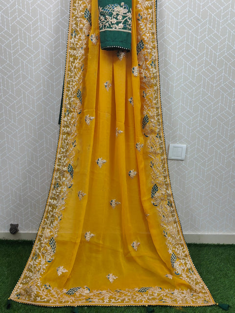Pure Chiffon With Made Hand Coding Embroidery Zari Ston Work Saree Pvk Nr Yellow Saree