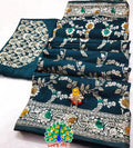 Pure Banarasi Cotton Silk With Zari Weaving Butti Border Saree Ash Or Morkhanti Saree