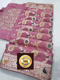 Pure Banarasi cotton silk with zari weaving butti border saree, ASH, OR