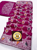 Pure Banarasi Cotton Silk With Zari Weaving Butti Border Saree Ash Or Pink Saree