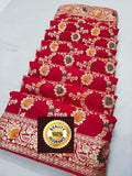 Pure Banarasi Cotton Silk With Zari Weaving Butti Border Saree Ash Or Saree