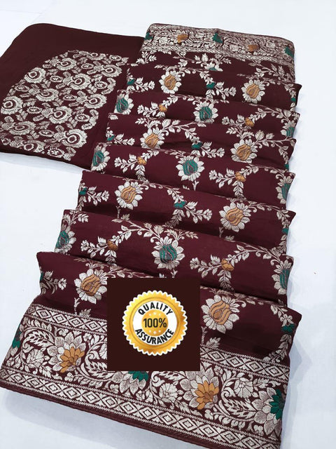 Pure Banarasi Cotton Silk With Zari Weaving Butti Border Saree Ash Or Meherun Saree