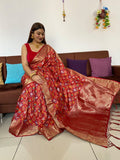 Beautiful Pure Soft Peddling Banarasi Silk Heavy Patola Saree Vjt Nr Red Saree