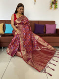 Beautiful Pure Soft Peddling Banarasi Silk Heavy Patola Saree Vjt Nr Wine Saree