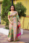 Pure Kashmiri soft cotton silk heavy woven design zari weaving border saree, VJT, OR