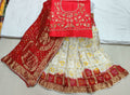 Pure Banarasi Ghadchola Silk Bandhej With Zari Weaving Lehnga Kml Nr White Red Lehenga