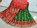 Pure Banarasi Ghadchola Silk Bandhej With Zari Weaving Lehnga Kml Nr Green Red Lehenga