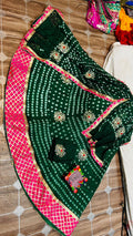 Traditional Jaipuri Beautiful Bandhni Gota Patti Work Lehenga Or Kml Bottle Green