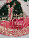 Pure Kota Silk Beautiful Rajasthani Lehriya Print With Gotapatti Work Lehenga Kml Or Pink Green