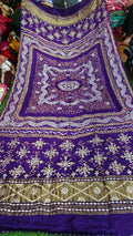 Pure Gaji Silk Hand Bandej With Lagdi Patta Gotaptti Work Dupatta Kcpc Nr Purple