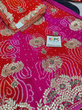 Bandhani Collection Designer Jaipuri Pure Ojariya Lehenga With Multicolour Dupatta Bit