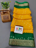Beautiful Moss Chiffon Georgette Bandhani Sarees Or Kcpc Yellow Green Saree