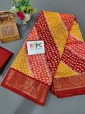 Sawan Special Pure Bandhani Cum Leheriya Cotton Silk Fabric Saree Kcpc Nr Yellow Orange Maroon Saree