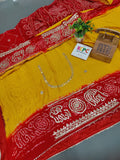 Pure Gaji Silk Handmade Bandhej Piliya Style Gotapatti Work Jaipuri Saree Ami