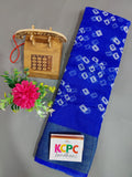 Pure Linen Cotton With Zari And Traditional Bandhni Print Saree Kcpc Ir Blue Saree