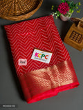 Pure Soft Cotton Silk Golden Zari Weaving Border With Zig Zag Pattern Saree Kcpc Or Gajri Red