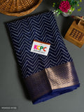 Pure Soft Cotton Silk Golden Zari Weaving Border With Zig Zag Pattern Saree Kcpc Or Navy