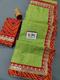 Tissue Cotton Kota Doria Ghatchola Checks Bandhani Pooja Special Saree Parrot