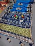 Pure Gaji Silk Handmade Bandhej Piliya Style Gotapatti Work Jaipuri Saree Ami Morkhanti Firoji