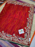 Pure Soft Georgette Rajasthani Pila Chunri Bandhej Gotapatti Work Saree With Blouse. Red