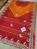 Pure Soft Georgette Rajasthani Pila Chunri Bandhej Gotapatti Work Saree With Blouse. Red Orange
